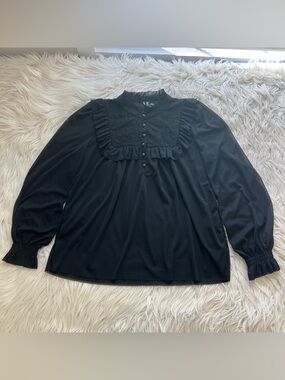 Anthropologie Black Sheer Blouse Womens S Puff Balloon Sleeve Lace Coquette